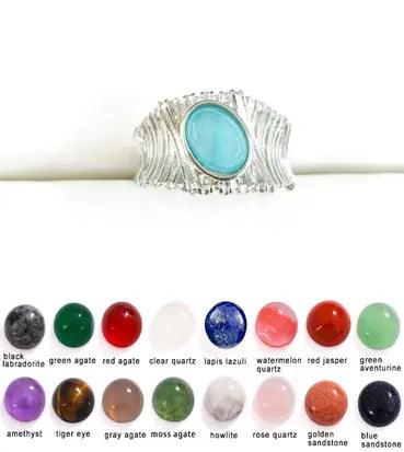 Handmade Natural Stone Gemstone Rings with Copper & Silver, Stone Size 6*8mm, No. 68 ABC Rugs Kilims